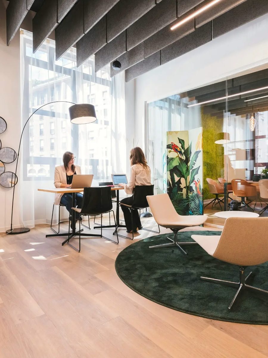 Colleagues at work in a bright office